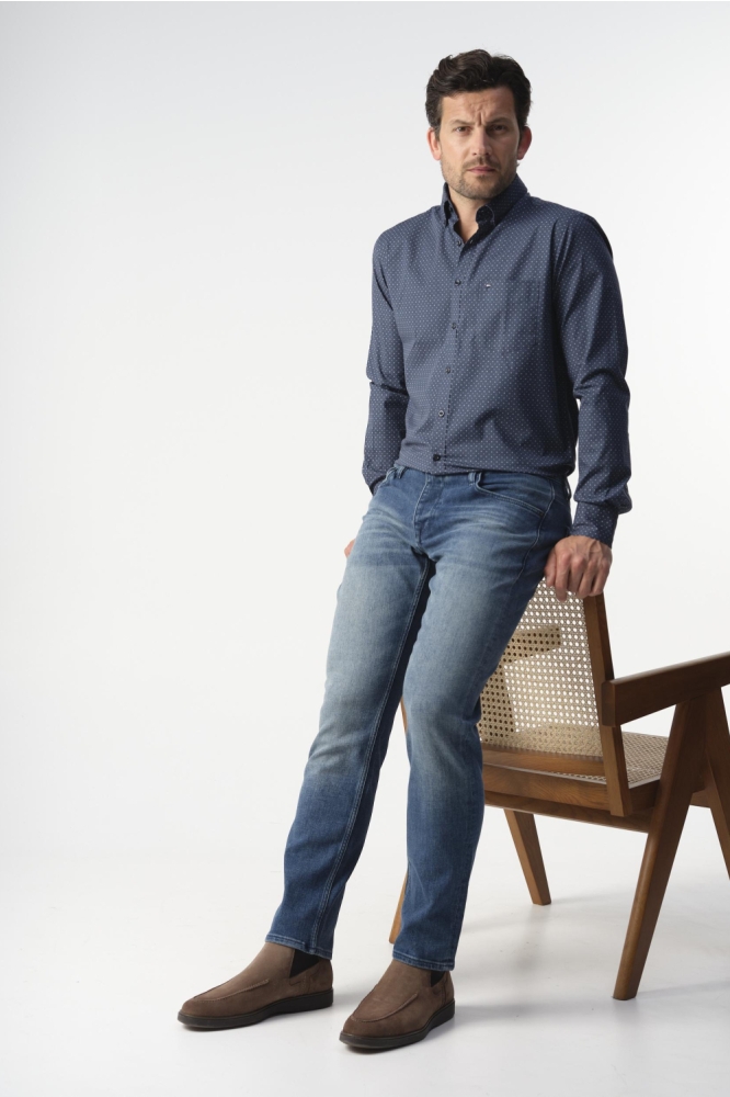 Campbell blauwe heren overhemd | Model