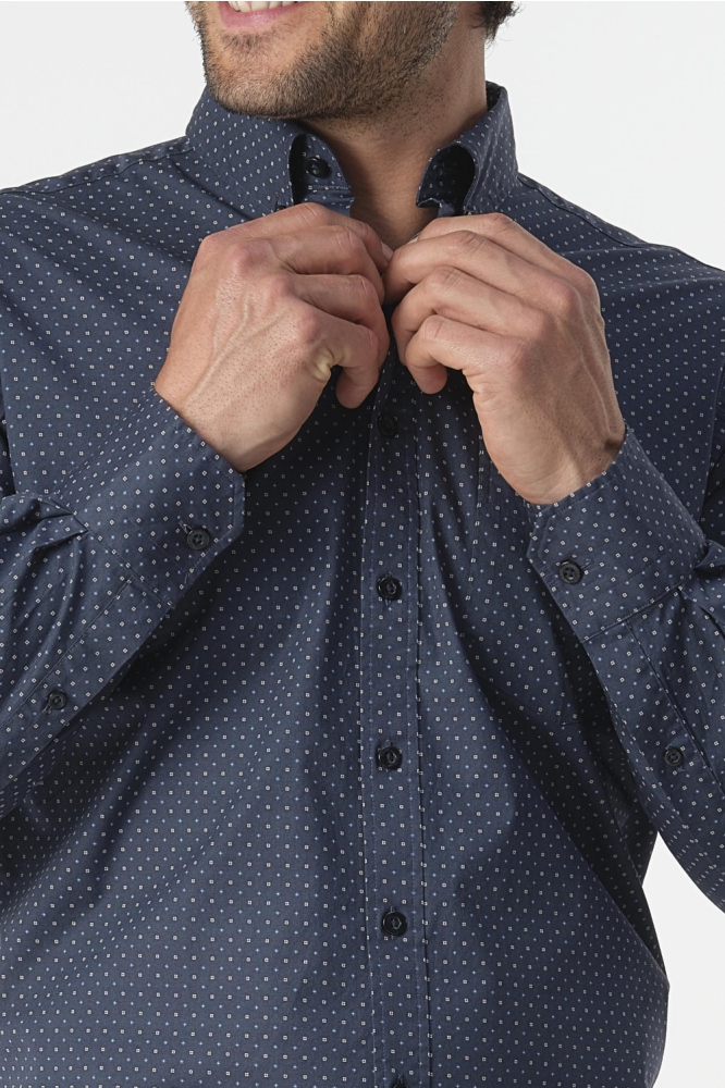 Campbell blauwe heren overhemd | Close up