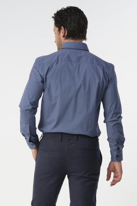 Campbell blauwe heren overhemd | Model achteraanzicht