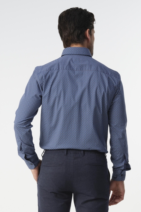 Campbell blauwe heren overhemd | Model achteraanzicht