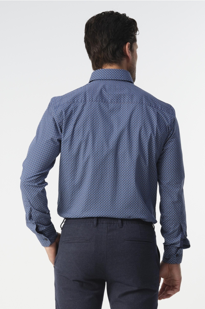 Campbell blauwe heren overhemd | Model achteraanzicht