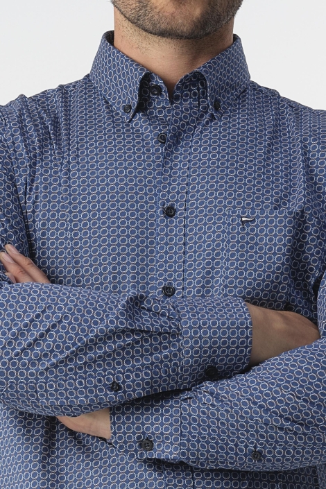 Campbell blauwe heren overhemd | Close up