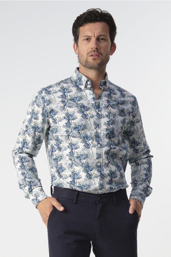 Campbell blauwe heren overhemd | Model vooraanzicht