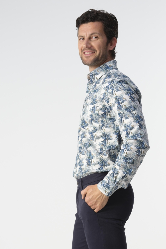 Campbell blauwe heren overhemd | Model zijaanzicht