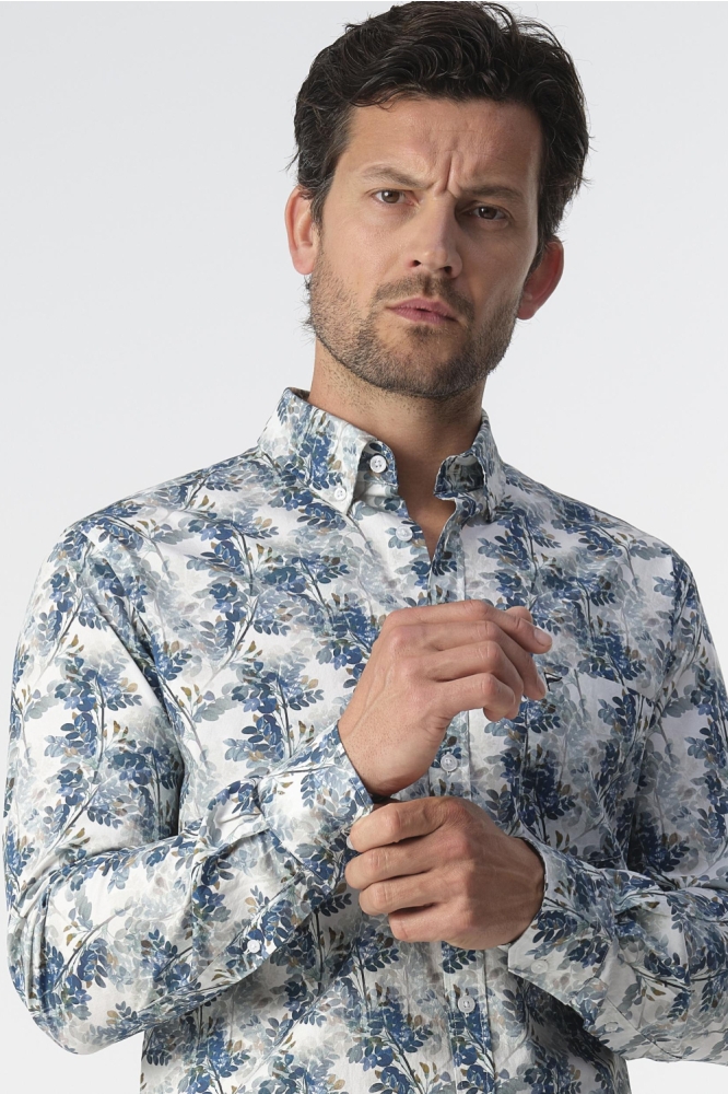 Campbell blauwe heren overhemd | Close up