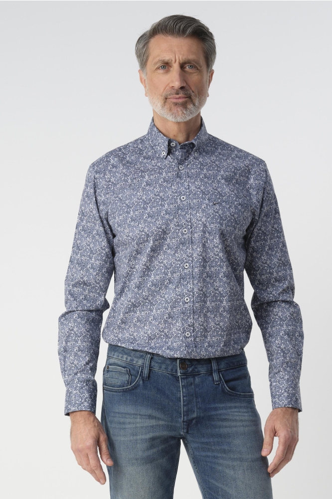 Campbell blauwe heren overhemd | Model vooraanzicht