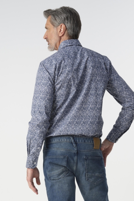 Campbell blauwe heren overhemd | Model zijaanzicht