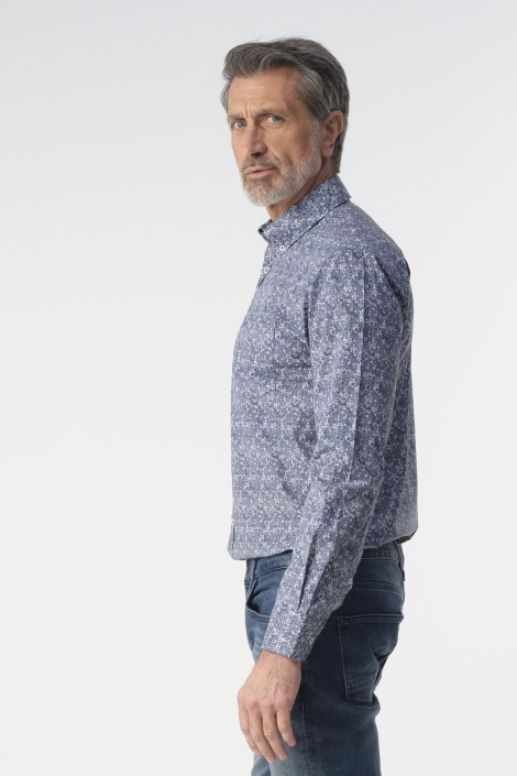 Campbell blauwe heren overhemd | Model zijaanzicht