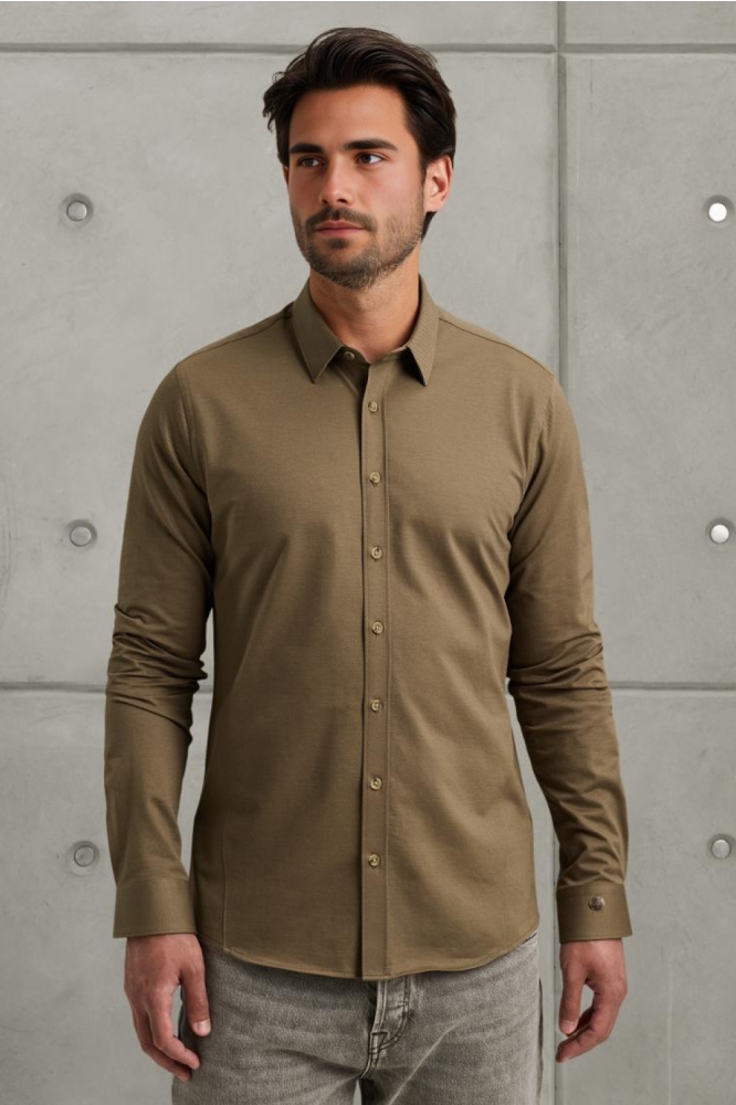 Cast Iron groene heren overhemd | Model vooraanzicht