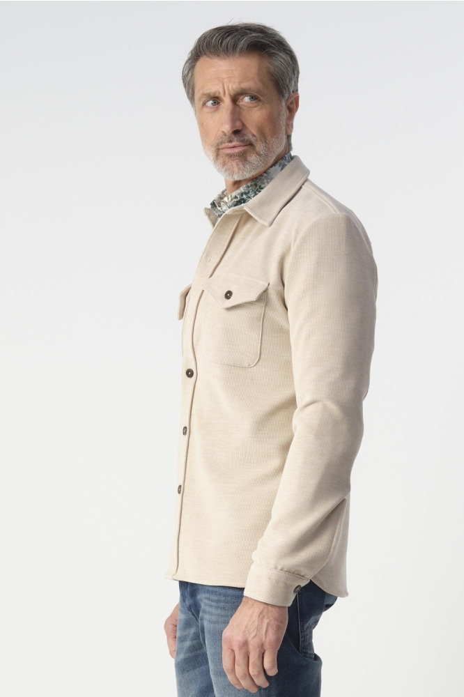 Campbell ecru heren overhemd | Model zijaanzicht