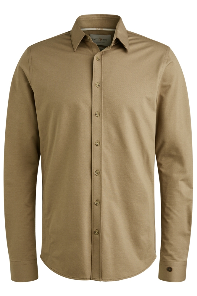 Cast Iron beige heren overhemd | Vooraanzicht