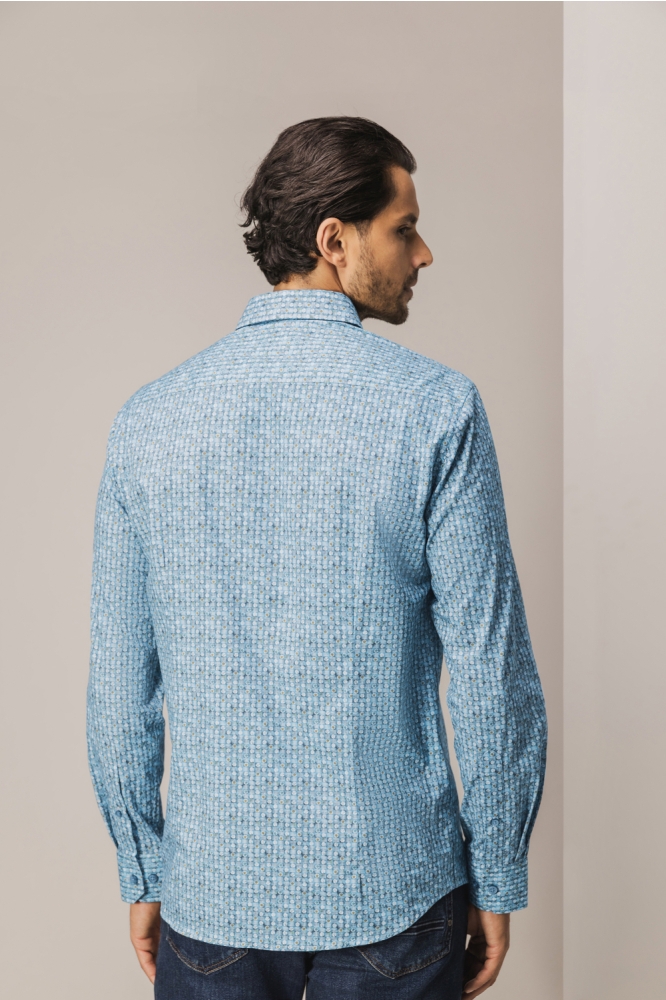 State of Art blauwe heren overhemd | Model achteraanzicht