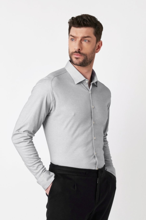 Desoto beige heren overhemd | Model vooraanzicht