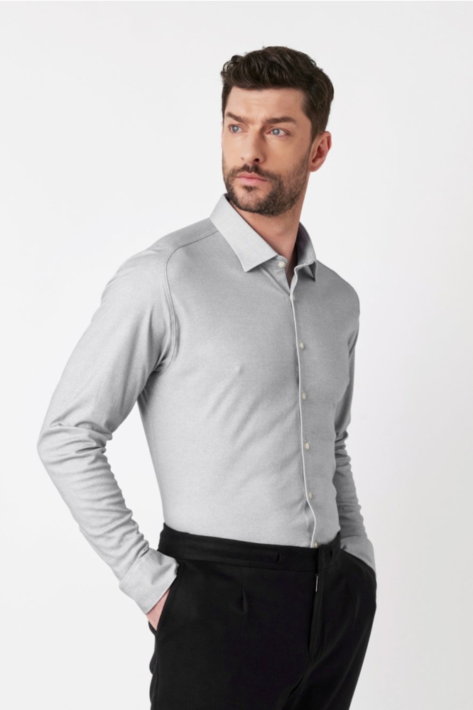 Desoto beige heren overhemd | Model vooraanzicht