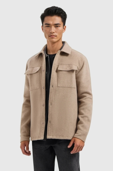 Pure Path REGULAR FIT FLANNEL OVERSHIRT 25030201 TAUPE