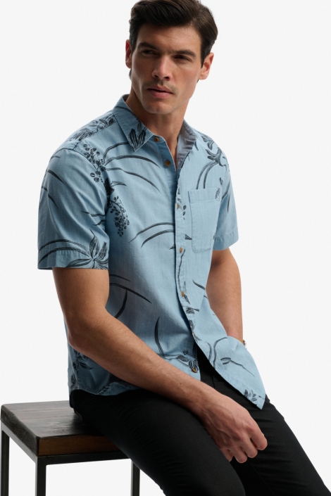 Superdry blauwe heren overhemd | Model zijaanzicht