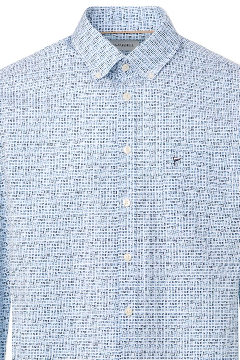 Campbell blauwe heren overhemd | Close up