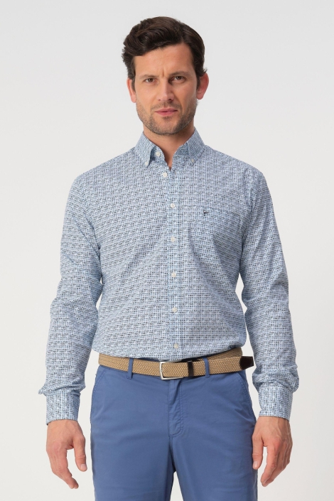 Campbell blauwe heren overhemd | Model vooraanzicht