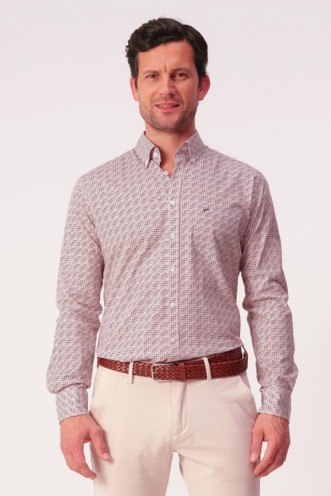 Campbell bordeaux heren overhemd | Vooraanzicht