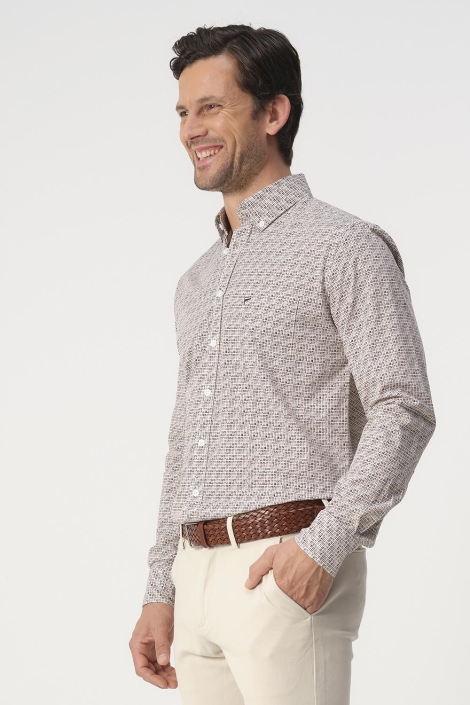 Campbell camel heren overhemd | Model zijaanzicht