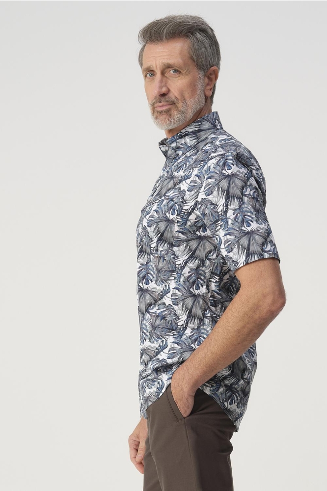 Campbell blauwe heren overhemd | Model zijaanzicht