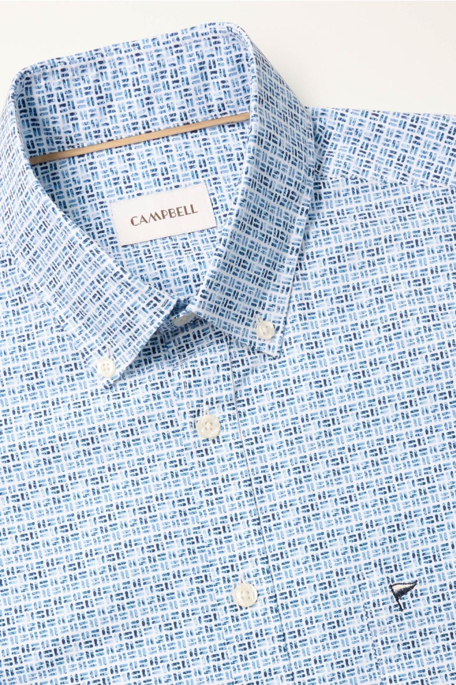 Campbell blauwe heren overhemd | Close up