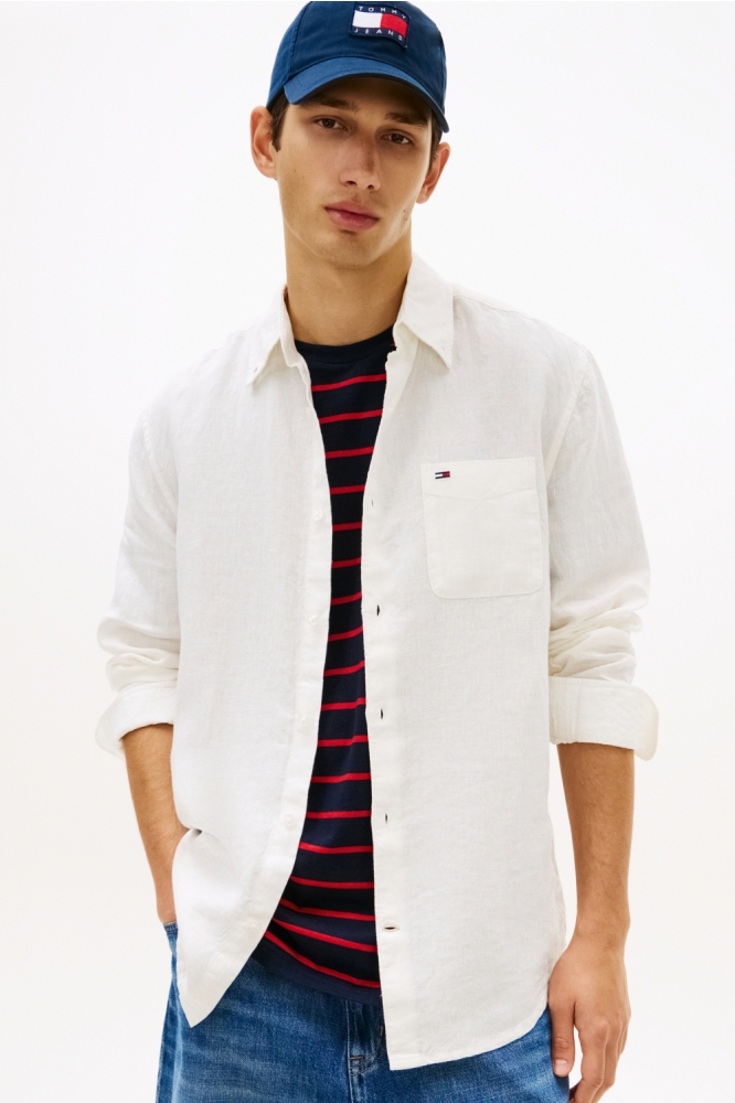 Tommy Jeans witte heren overhemd | Model vooraanzicht