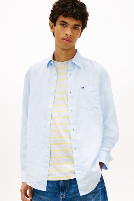 Tommy Jeans blauwe heren overhemd | Model vooraanzicht