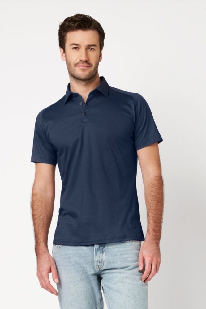 Desoto blauwe heren polo | Model vooraanzicht