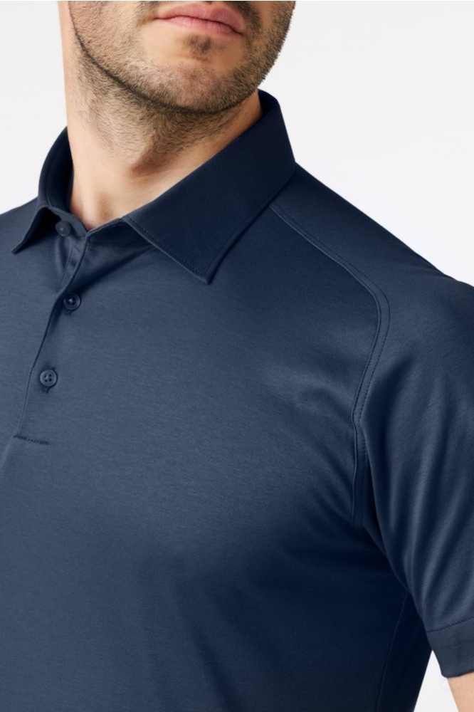 Desoto blauwe heren polo | Close up