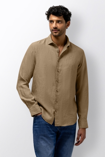 State of Art shirt ls plain linen Taupe