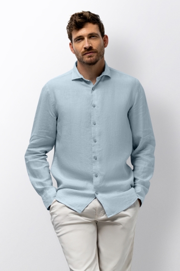 State of Art shirt ls plain linen Blauw