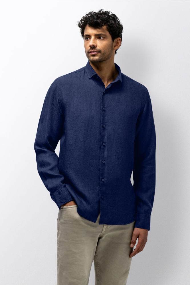 State of Art blauwe heren blouse | Model vooraanzicht