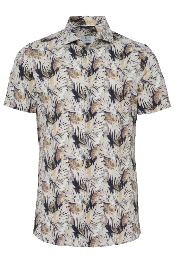 Pure H. Tico beige heren overhemd | Vooraanzicht