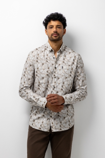 State of Art Overhemd FLANELLEN OVERHEMD MET BOTANISCHE PRINT 21426254 TAUPE COGNAC
