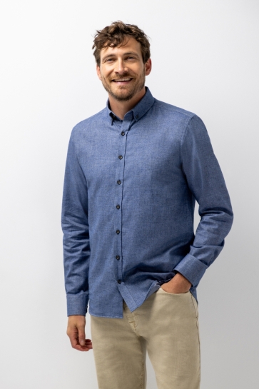 State of Art shirt ls plain twill Blauw