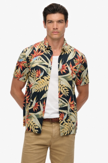 Superdry Overhemd HAWAIIAN PRINT SHIRT M4010947A BIRD OF PARADISE NAVY