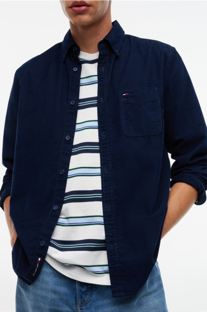 Tommy Jeans blauwe heren overhemd | Close up