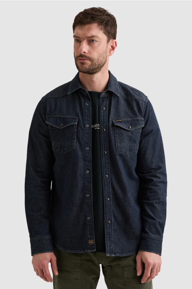 PME legend blauwe heren overhemd | Model vooraanzicht