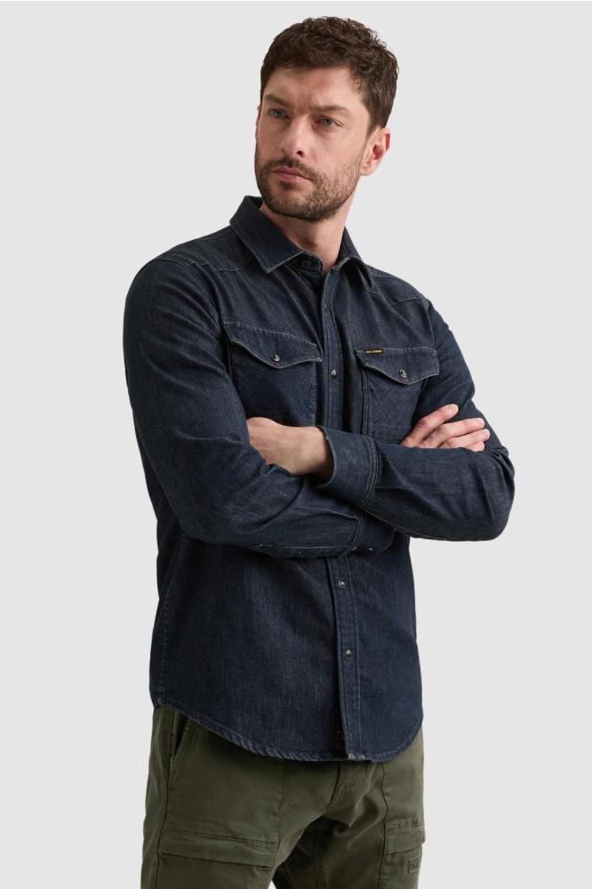 PME legend blauwe heren overhemd | Model vooraanzicht