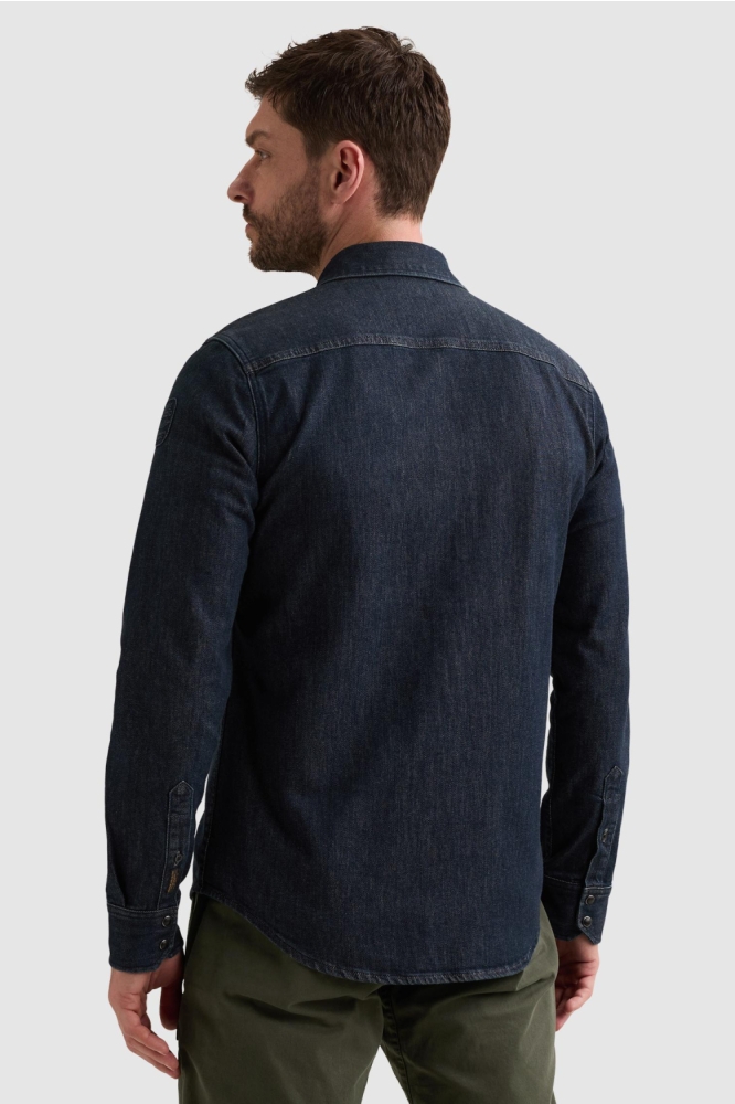 PME legend blauwe heren overhemd | Model achteraanzicht