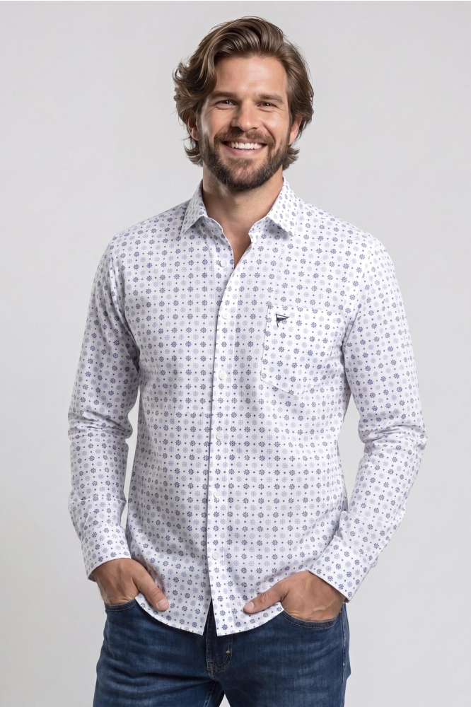 Campbell witte heren overhemd | Model vooraanzicht