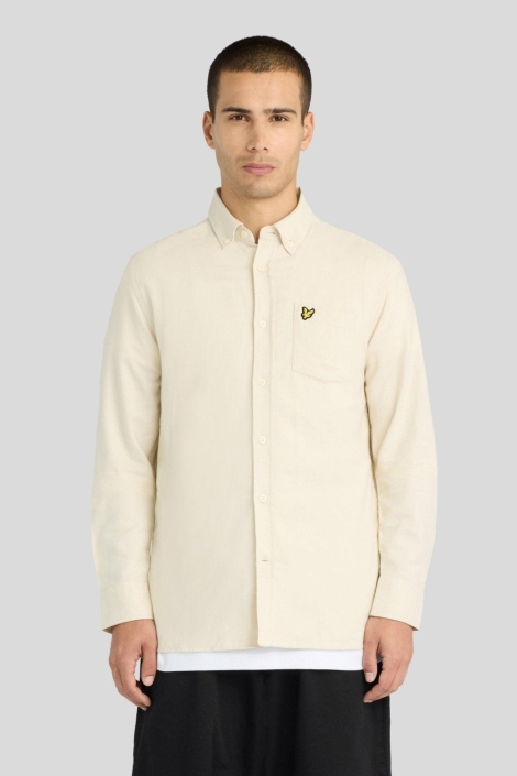 Lyle & Scott beige heren overhemd | Model vooraanzicht