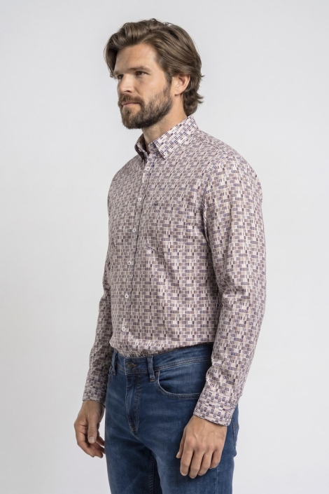 Campbell multi color heren overhemd | Model vooraanzicht
