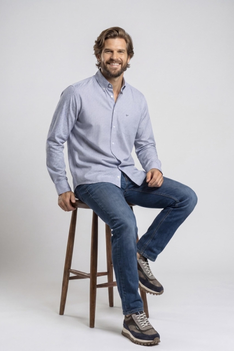 Campbell blauwe heren overhemd | Model