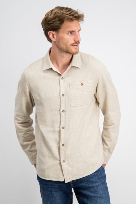 Gabbiano beige heren overhemd | Model vooraanzicht