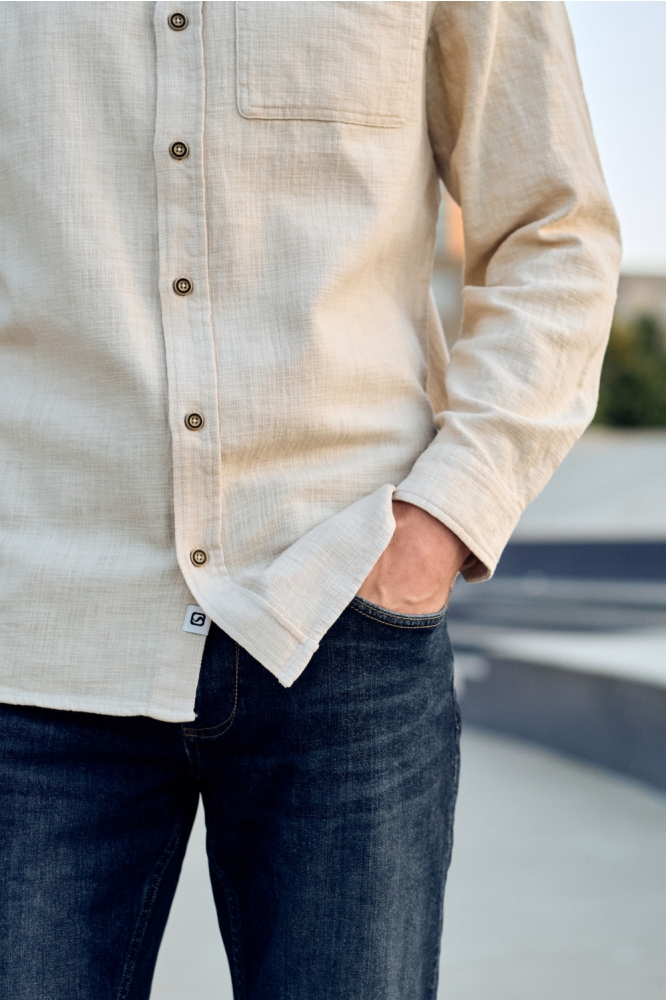 Gabbiano beige heren overhemd | Close up