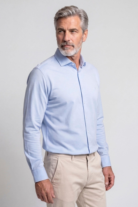 Campbell blauwe heren overhemd | Model zijaanzicht