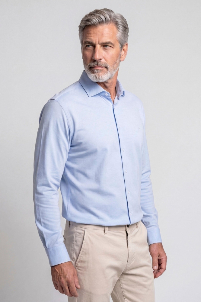 Campbell blauwe heren overhemd | Model zijaanzicht