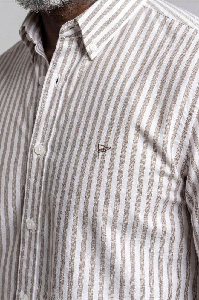 Campbell beige heren overhemd | Close up